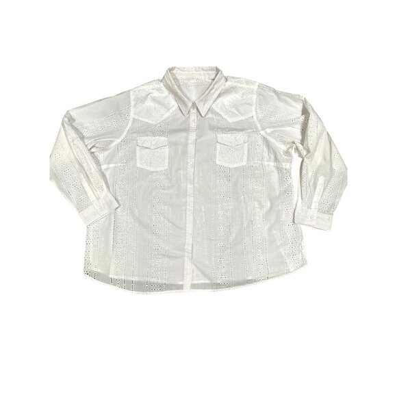 CCC Vintage White Long Sleeve Cotton Eyelet Button Up Shirt With Pockets Size XL - Picture 5 of 6
